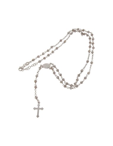 RO-38 - ROSARIO DE PLATA CON CADENA DE 31 CM Y ANCHO DE 2 MM/PIEDRA GRIS 3,5 MM Y COLGANTE DE 16 MM X 10 MM
