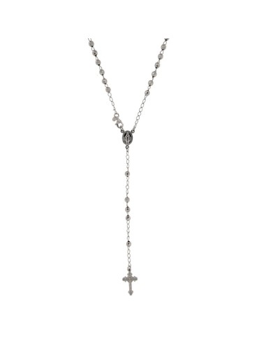 RO-43 - ROSARIO DE PLATA CON CADENA DE 40 CM Y ANCHO DE 3 MM/PIEDRA GRIS 4 MM Y COLGANTE DE 20 MM X 12 MM