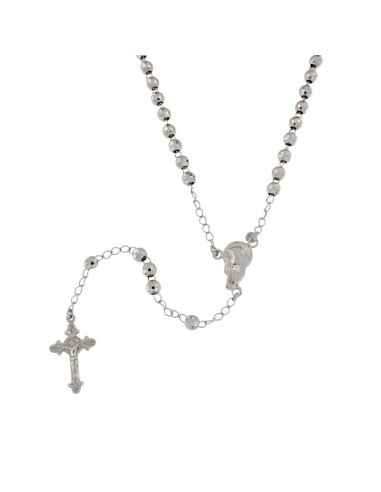 RO-52 - ROSARIO DE PLATA CON CRUZ DE 15 X 25, LA VIRGEN NIÑA DE 11 MM X 18 MM , BOLA DIAMANTADA DE 5 MM Y 60 CM