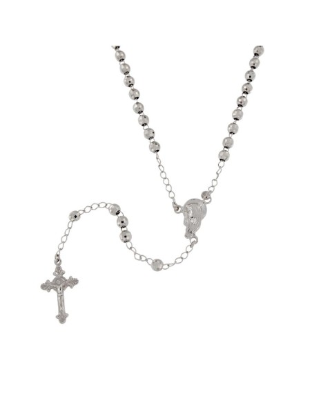 RO-52 - ROSARIO DE PLATA CON CRUZ DE 15 X 25, LA VIRGEN NIÑA DE 11 MM X 18 MM , BOLA DIAMANTADA DE 5 MM Y 60 CM