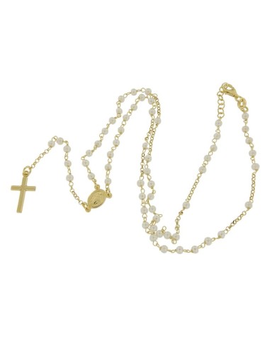 RO-47 - ROSARIO DE PLATA CHAPADO EN ORO CON CADENA DE 33 CM Y ANCHO DE 2 MM/PERLA 3,5 MM Y COLGANTE DE 20 MM X 10 MM