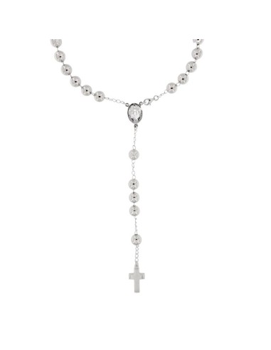 RO-49 - ROSARIO DE PLATA CON CRUZ LISA DE 18 MM X 12 MM CON MILAGROSA DE 15 MM X 12 MM Y BOLA DE 0,8 MM Y LARGO DE 48 CM