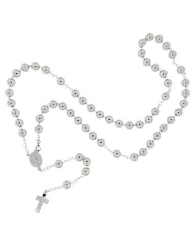 RO-49 - ROSARIO DE PLATA CON CRUZ LISA DE 18 MM X 12 MM CON MILAGROSA DE 15 MM X 12 MM Y BOLA DE 0,8 MM Y LARGO DE 48 CM