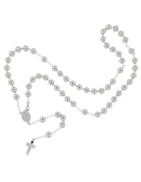 RO-49 - ROSARIO DE PLATA CON CRUZ LISA DE 18 MM X 12 MM CON MILAGROSA DE 15 MM X 12 MM Y BOLA DE 0,8 MM Y LARGO DE 48 CM