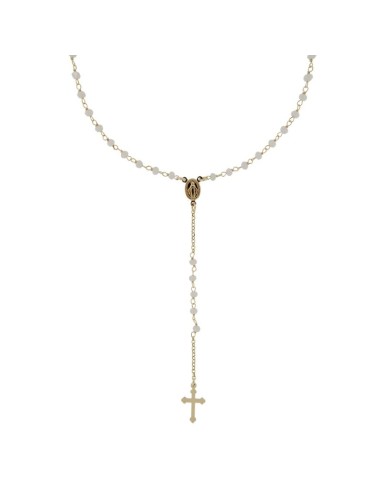 RO-45 - ROSARIO DE PLATA CHAPADO EN ORO CON CADENA DE 35 CM Y ANCHO DE 2 MM/PIEDRA BLANCA 4 MM Y COLGANTE DE 17 MM X 11 MM