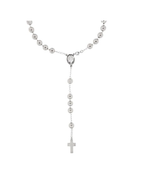 RO-50 - ROSARIO DE PLATA CON CRUZ LISA DE 18 MM X 12 MM CON MILAGROSA DE 15 MM X 12 MM Y BOLA DE 0,6 MM Y LARGO DE 46 CM