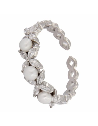 S-1919 - SORTIJA DE PLATA CON DIBUJOS EN FORMA DE FLOR Y PERLA  