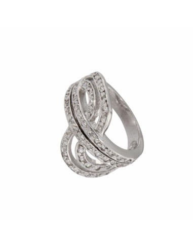 S-1187 - SORTIJA DE PLATA CON TIRAS DE CIRCONITA HACEINDO UN DIBUJO OVAL
