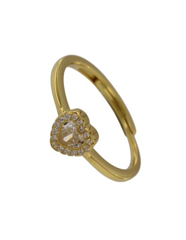 S-2139 - SORTIJA DE PLATA CHAPADO EN ORO CON MOTIVO DE CORAZÓN CON PIEDRA Y CIRCONITA BLANCA