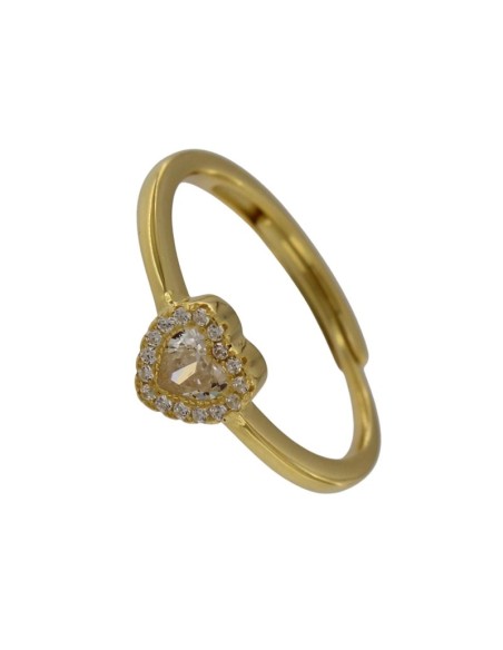 S-2139 - SORTIJA DE PLATA CHAPADO EN ORO CON MOTIVO DE CORAZÓN CON PIEDRA Y CIRCONITA BLANCA