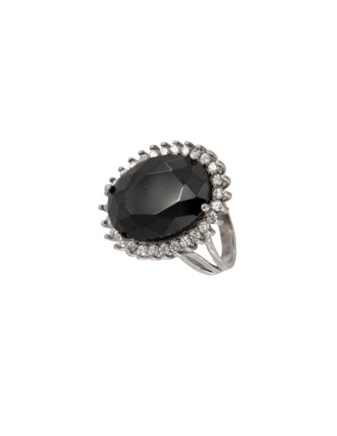 S-1367 - SORTIJA DE PLATA CON CIRCONITA Y PIEDRA CENTRAL NEGRA
