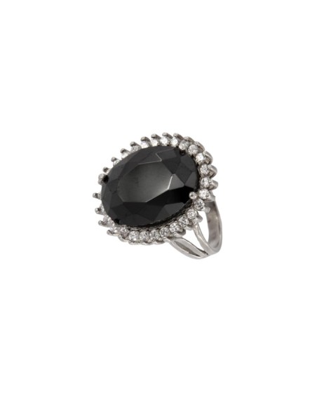 S-1367 - SORTIJA DE PLATA CON CIRCONITA Y PIEDRA CENTRAL NEGRA