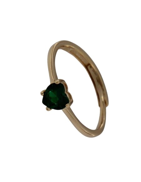 S-2101 - SORTIJA DE PLATA CHAPADA EN ORO CON MOTIVO DE CORAZÓN VERDE DE 0,5 MM CON ABERTURA TRASERA