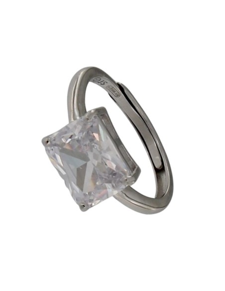 S-2143 - SORTIJA DE PLATA CON MOTIVO DE PIEDRA BLANCA DE 8 MM X 10 MM CON ABERTURA TRASERA