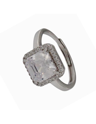 S-2112 - SORTIJA DE PLATA CON MOTIVO CUADRADO DE PIEDRA CON CIRCONITA DE 11 MM X 11 MM CON ABERTURA TRASERA