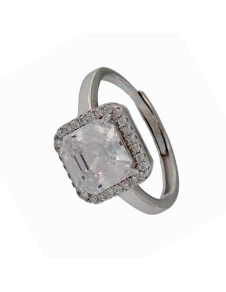 S-2112 - SORTIJA DE PLATA CON MOTIVO CUADRADO DE PIEDRA CON CIRCONITA DE 11 MM X 11 MM CON ABERTURA TRASERA