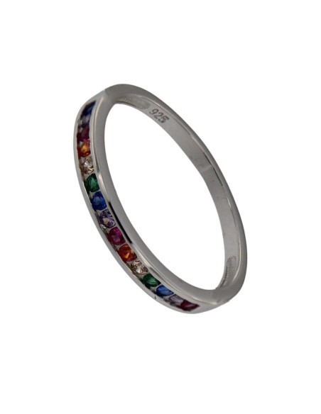 S-2078 - SORTIJA DE PLATA CON MOTIVO FRONTAL DE CIRCONITA DE COLORES