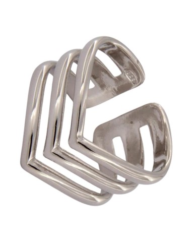 S-1929 - SORTIJA DE PLATA CON 4 TIRAS EN FORMA DE PUNTA UNIDAS Y ABERTURA TRASERA