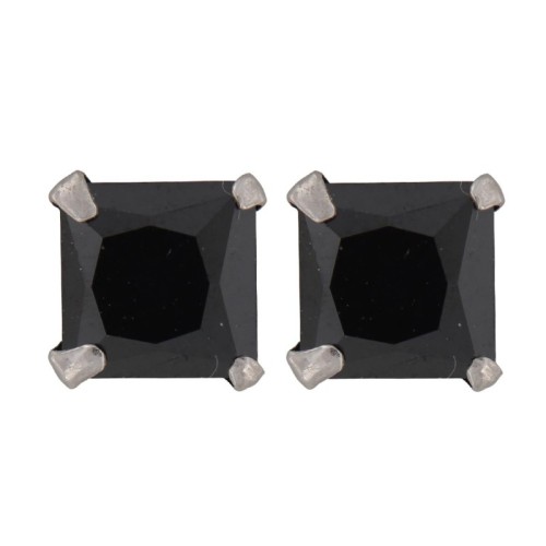 PENDIENTE CIRCONITA NEGRA CUADRADA CON GARRAS  6MM
