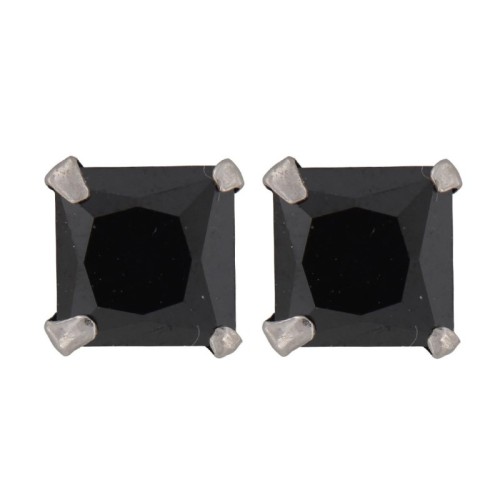 CIRCONITA DE PLATA CUADRADA CON PIEDRA NEGRA DE 7 MM