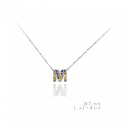 GARGANTILLA DE PLATA CON LA INCIAL -M- Y PIEDRA DE COLOR